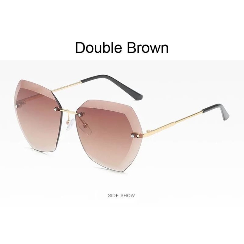 Luxury Rimless Sunglasses With Gradient Lenses For Women in Double Brown NWT - Picture 3 of 4